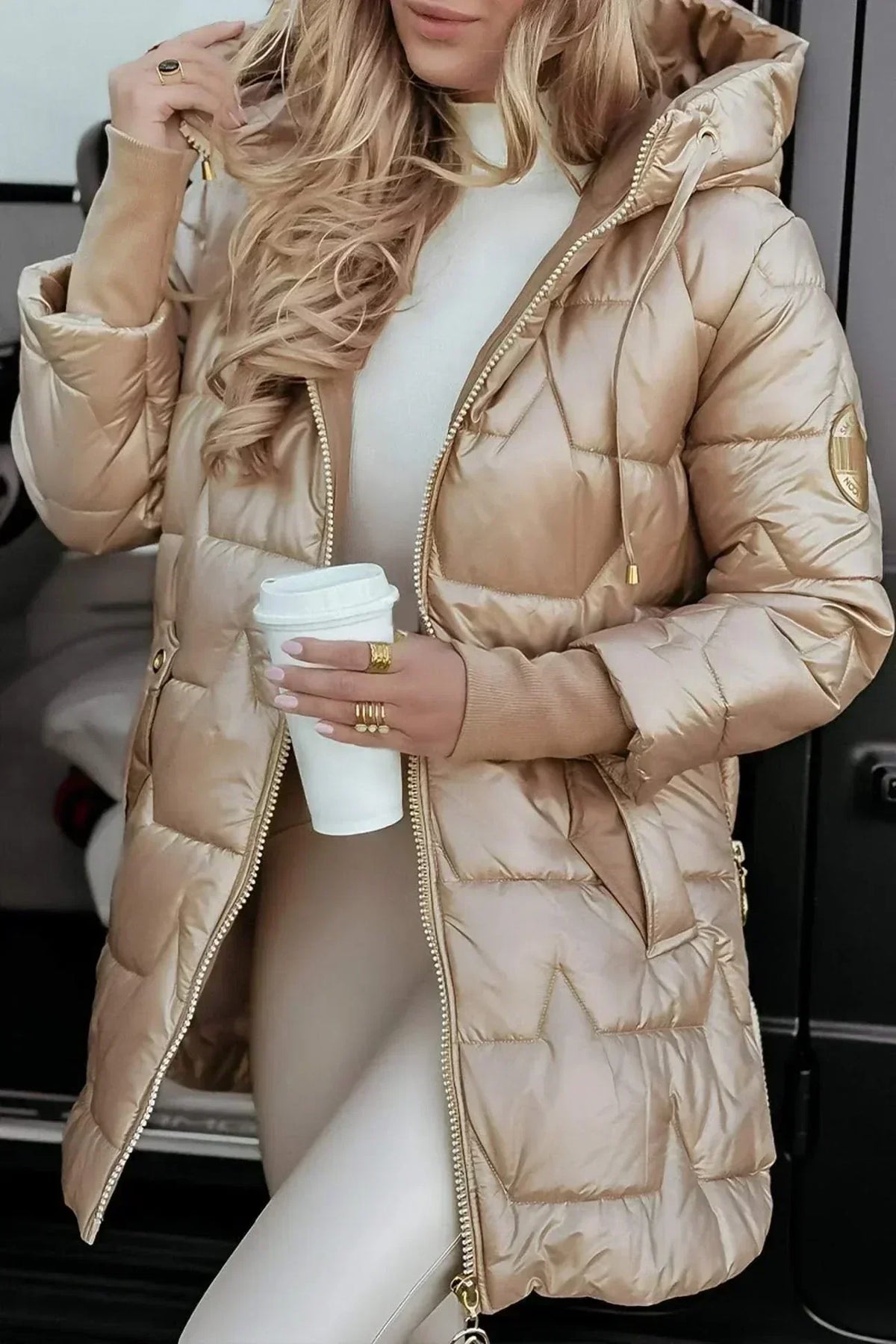 Quilted Coat with Satin Finish