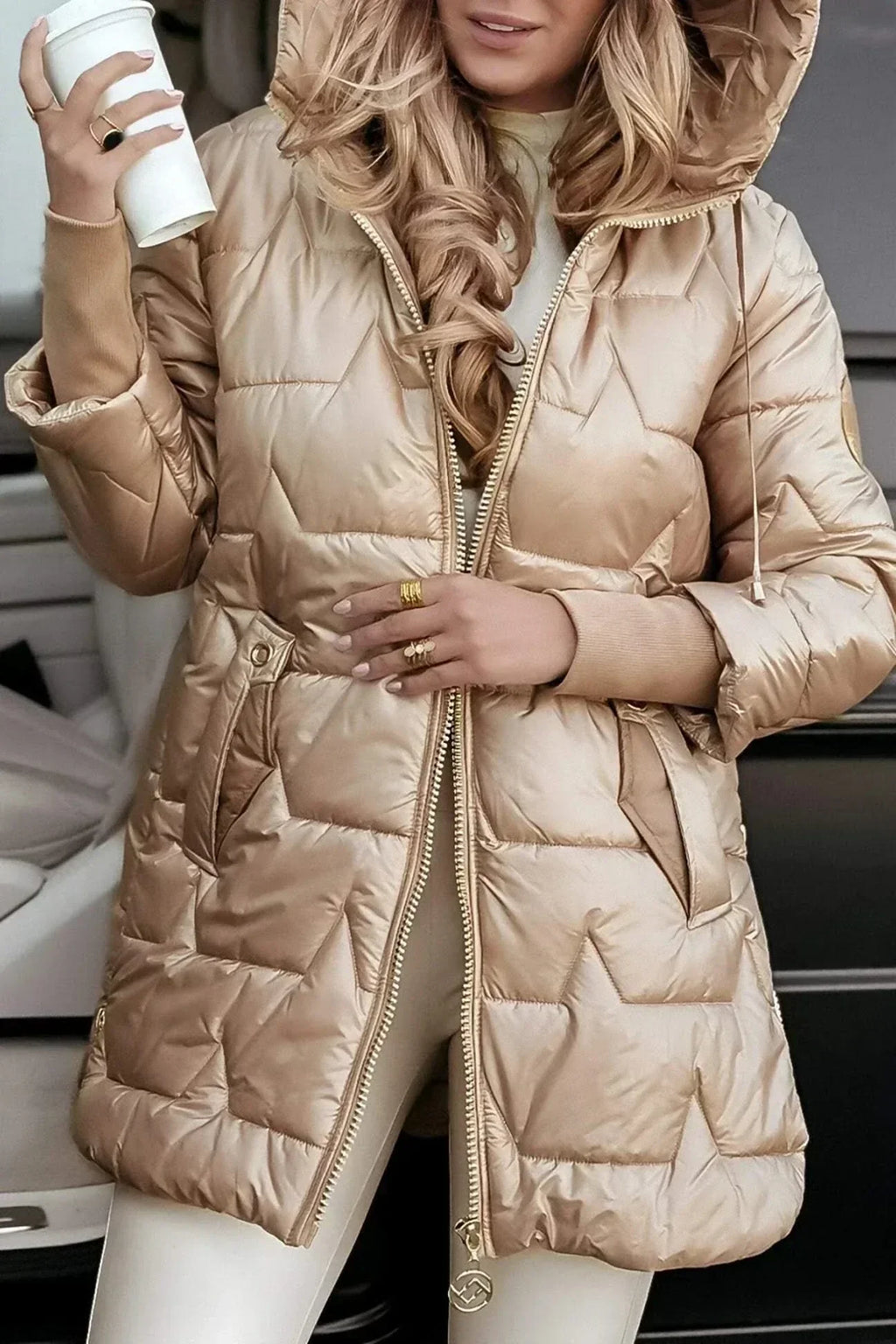 Quilted Coat with Satin Finish