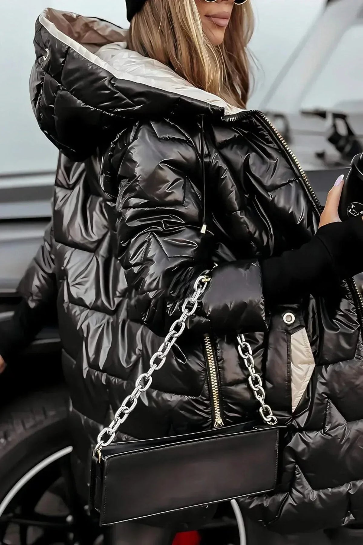 Quilted Coat with Satin Finish