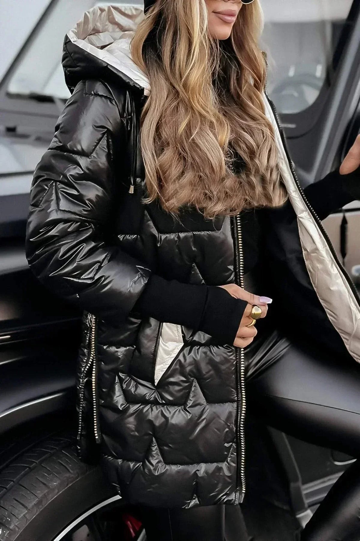 Quilted Coat with Satin Finish