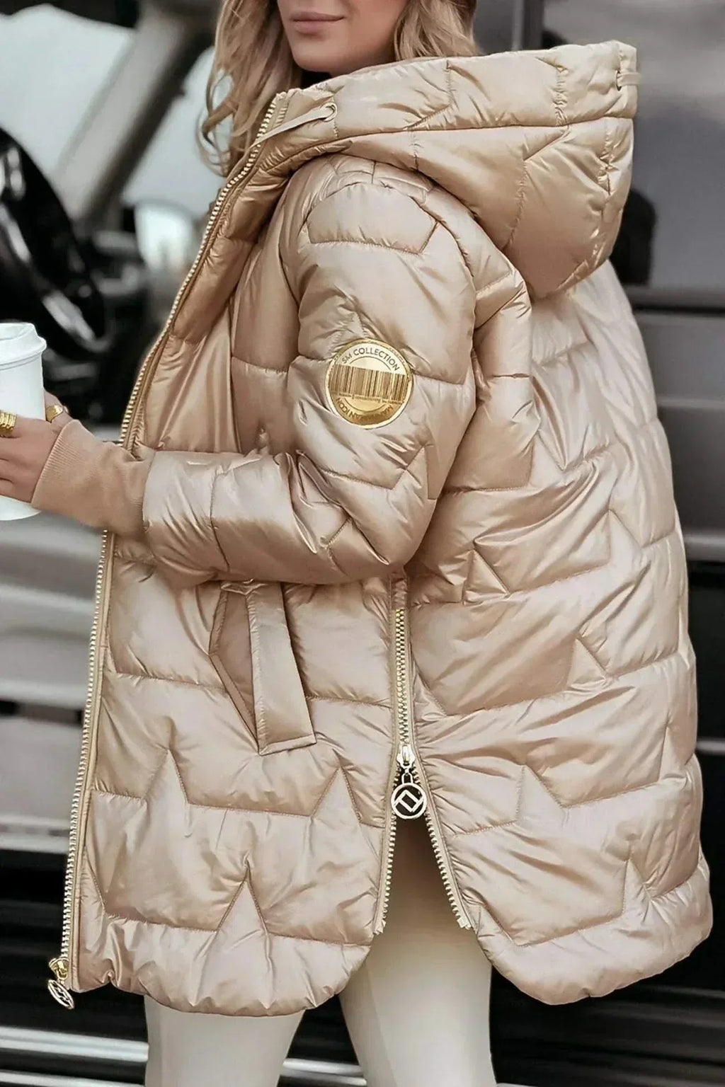Quilted Coat with Satin Finish