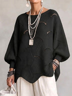 Women’s Open-Knit Wave Pattern Sweater – Soft Relaxed Pullover