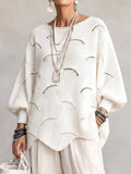 Women’s Open-Knit Wave Pattern Sweater – Soft Relaxed Pullover