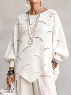 Women’s Open-Knit Wave Pattern Sweater – Soft Relaxed Pullover