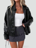 Women’s Faux Leather Jacket with Wide Collar – Oversized Elegant Outerwear