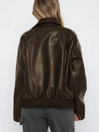 Women’s Faux Leather Jacket with Wide Collar – Oversized Elegant Outerwear