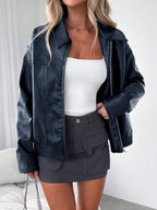 Women’s Faux Leather Jacket with Wide Collar – Oversized Elegant Outerwear