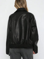 Women’s Faux Leather Jacket with Wide Collar – Oversized Elegant Outerwear