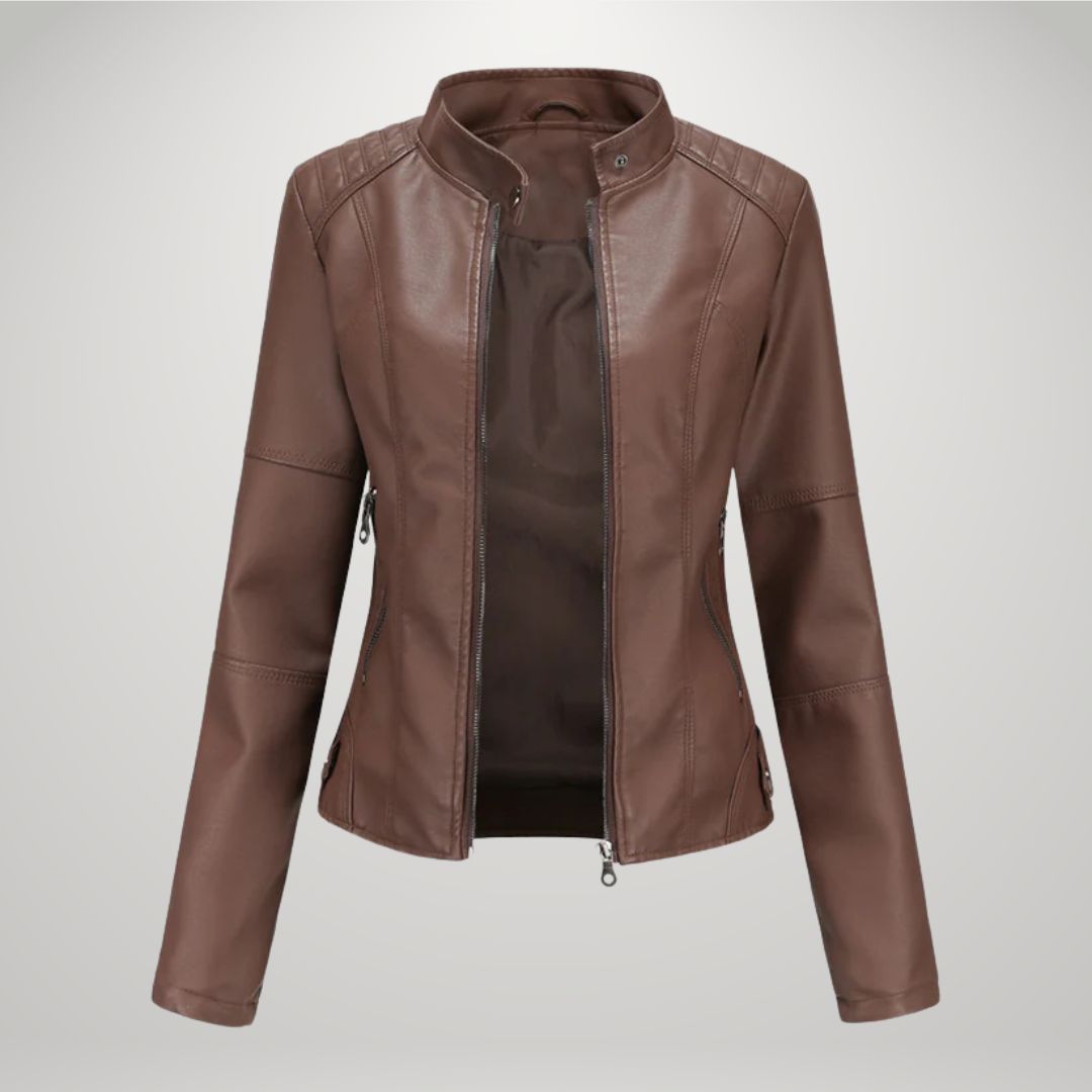 Fitted Leather-Look Biker Jacket