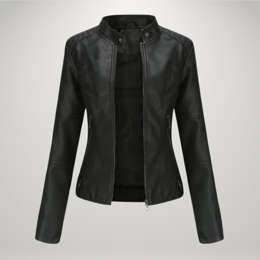 Fitted Leather-Look Biker Jacket