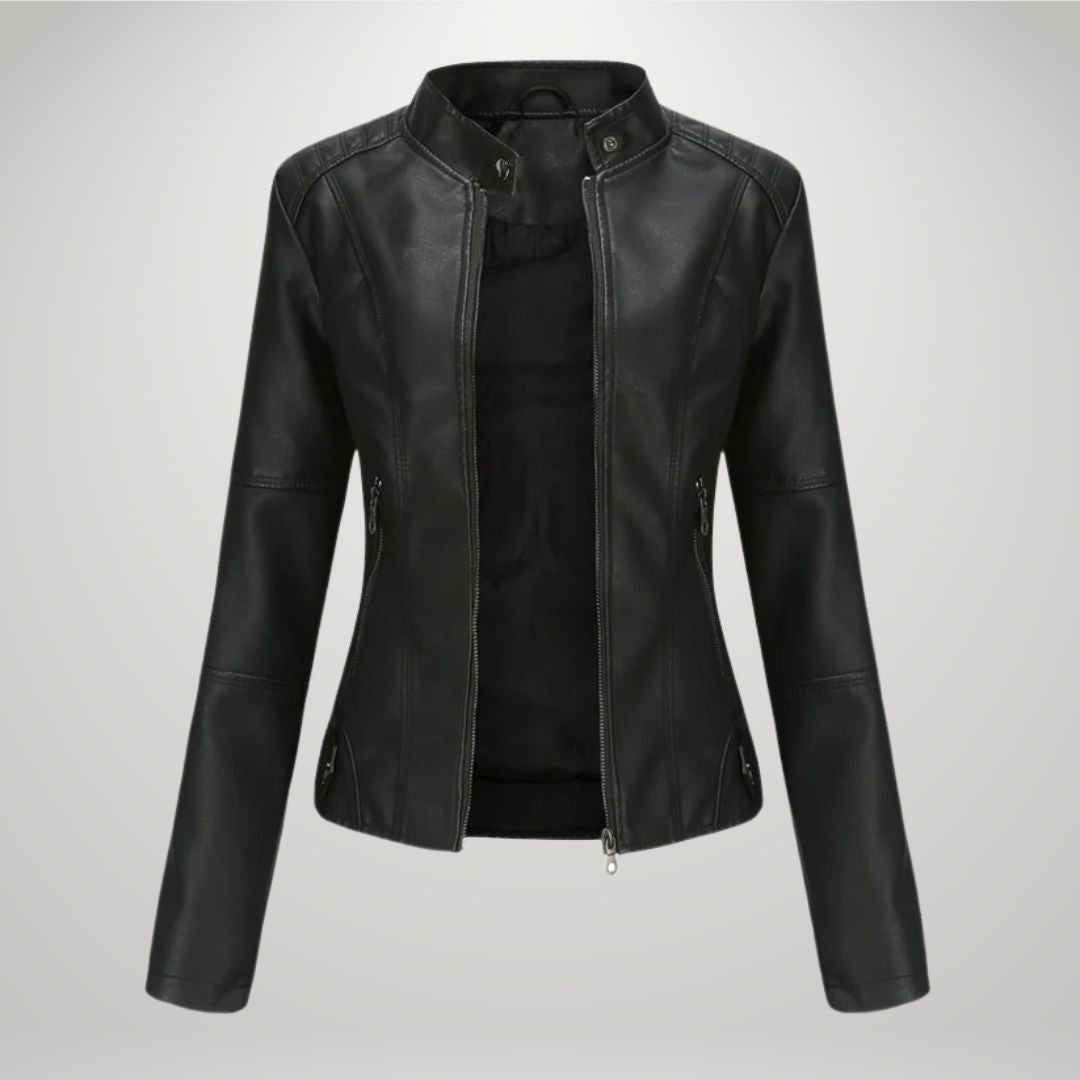 Fitted Leather-Look Biker Jacket