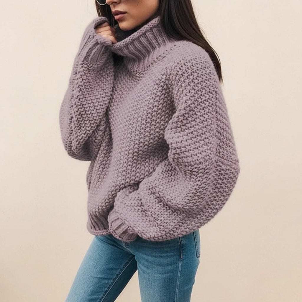Women’s Chunky Turtleneck Sweater – Warm Ribbed Knit Pullover