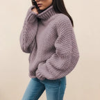 Women’s Chunky Turtleneck Sweater – Warm Ribbed Knit Pullover