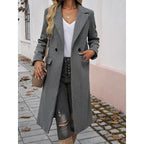 Women’s Long Winter Coat with Lapel Collar – Warm Elegant Outerwear